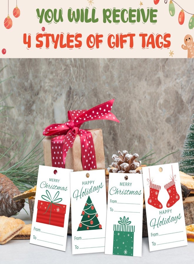 Cazhes Merry Christmas Paper Gift Tags, 40 Pcs Xmas Name Tag with String for Gifts Bags, Winter Holiday Presents Wrapping for Party Decoration Supplies - B02 - Image 3